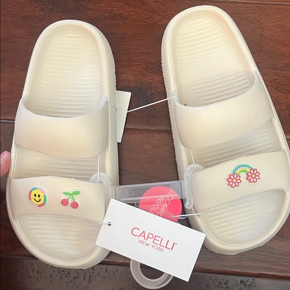 Capelli of New York Kids Cream Slide Sandals with Fun Embellishments - Picture 1 of 2